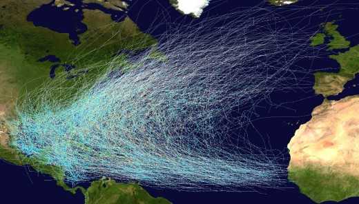 Caribbean hurricane paths